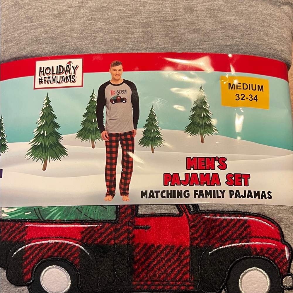Men's Holiday Pajama Set with Red Plaid Pants